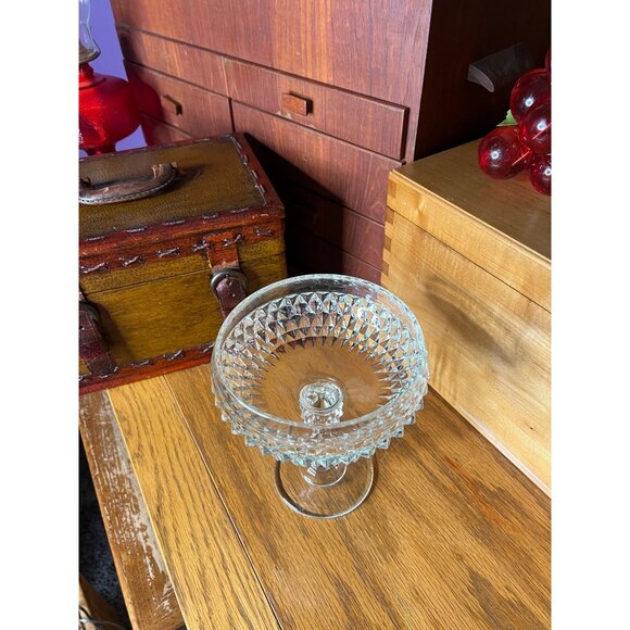 Anchor Hocking Diamond Pointe Compote/Trinket/Candy Dish 7.25" tall 6" in dia. - Picture 3 of 10